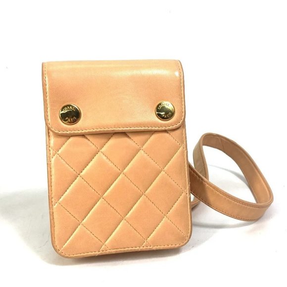 CHANEL Matelasse Pouch Quilted Shoulder Bag Lambskin Leather Pink Based